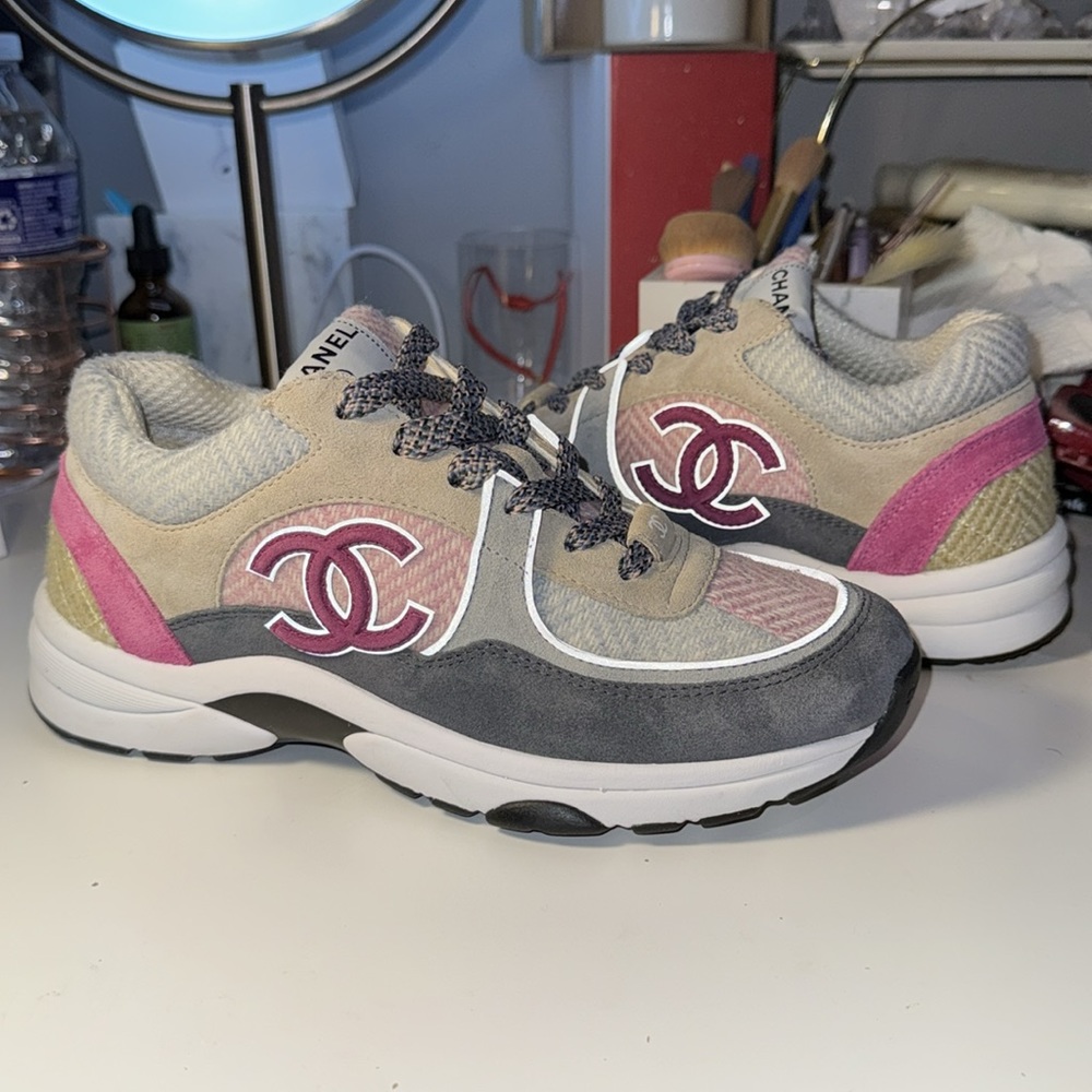 CHANEL Multicolor Sneakers with Pink and Gray Accents